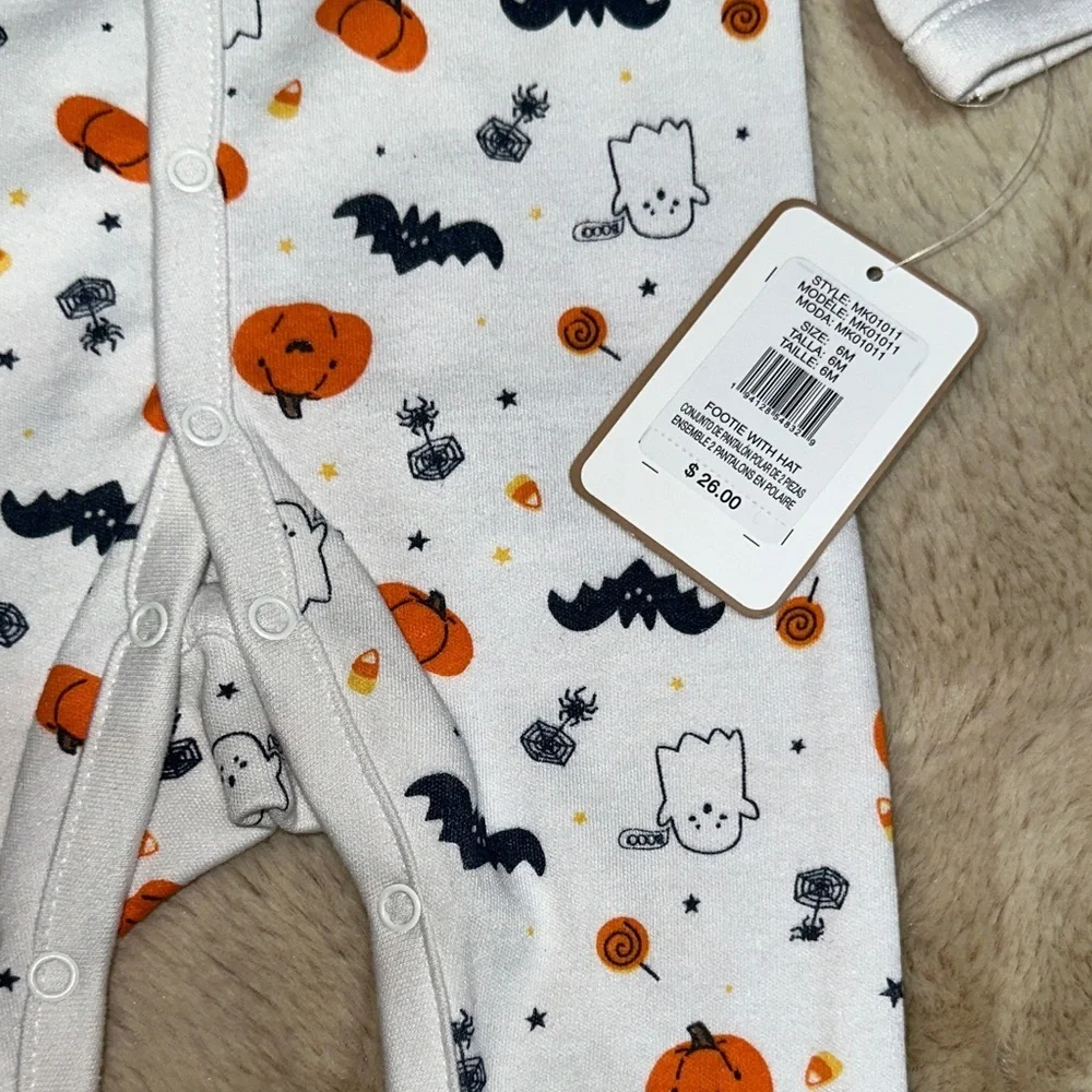NEW Magical Kids Halloween Pumpkin & Ghost Print Baby Footie with Hat